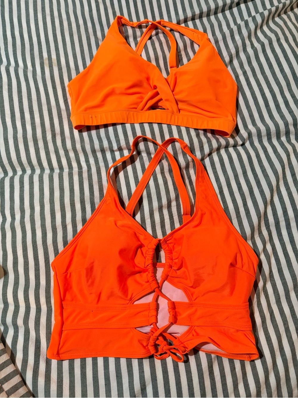 Women's Orange Crisscross Tie-Back Bikini Tops